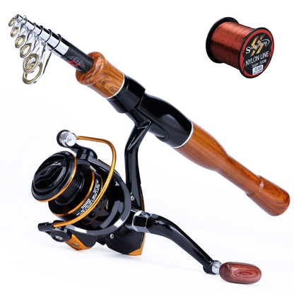 Telescopic Fishing Rod & Reel Combo – 1.6m Fiberglass Travel Rod with 3000 Spinning Reel, 13BB, 5.2:1 Gear Ratio & Fishing Line