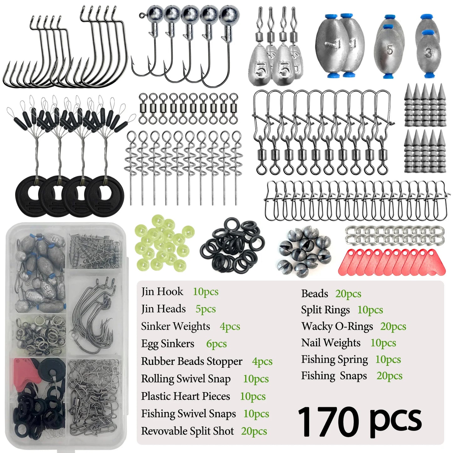 🎣 Premium 170–410PCS Professional Fishing Kit with Tackle Box – Hooks, Sinkers & Swivels for Bass, Trout & Saltwater Fishing