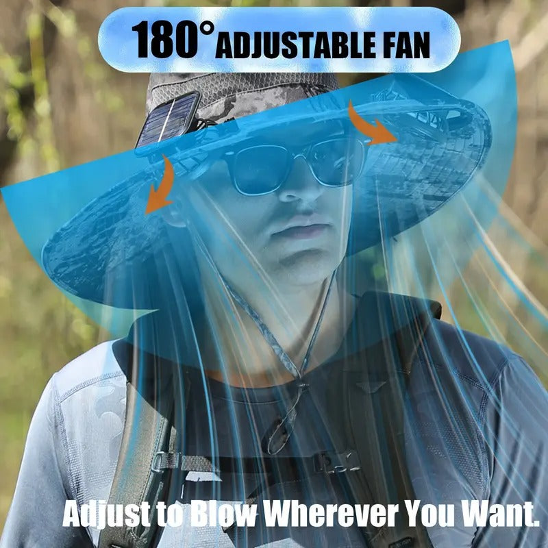 Solar-Powered Fan Hat for Outdoor Activities – Wide Brim Sun Protection with USB Charging & Solar Charging